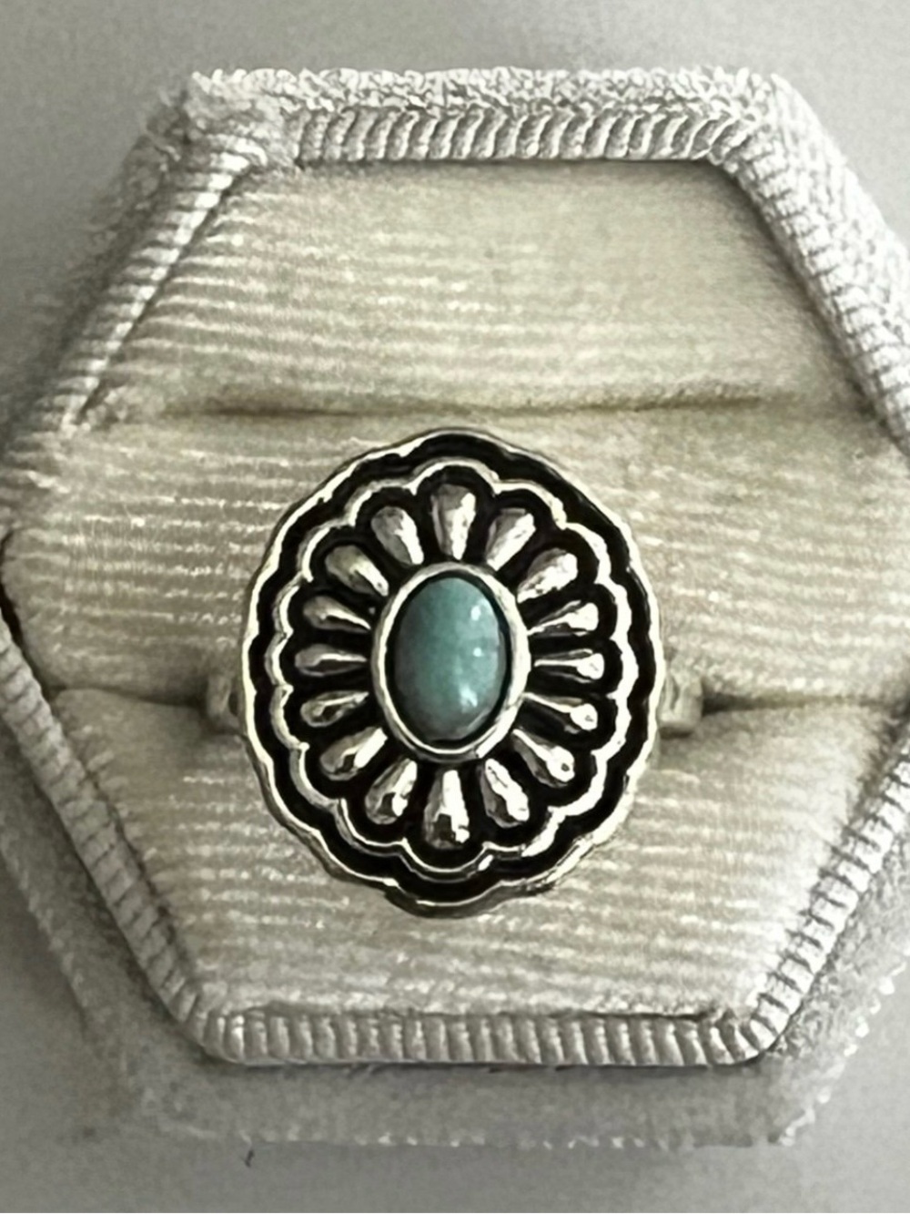 Boho/Vintage Distressed Design Faux Turquoise Ring Size 6 NWT